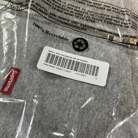 Supreme Small Box Facemask Zip Up Hooded Sweatshirt (FW21) Heather Grey - Picture 3 of 10